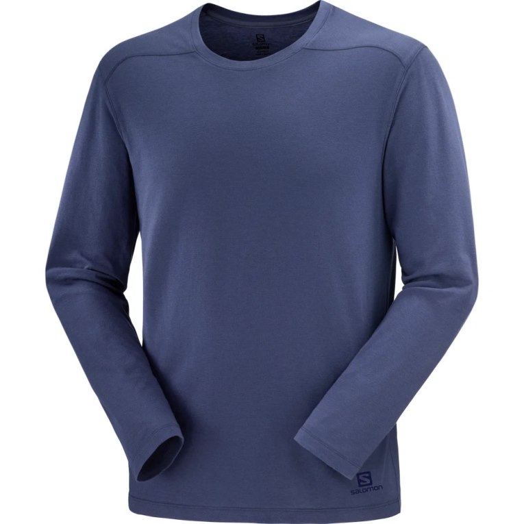 Navy Salomon Essential Long Sleeve Men's T-Shirts | IE GS4169